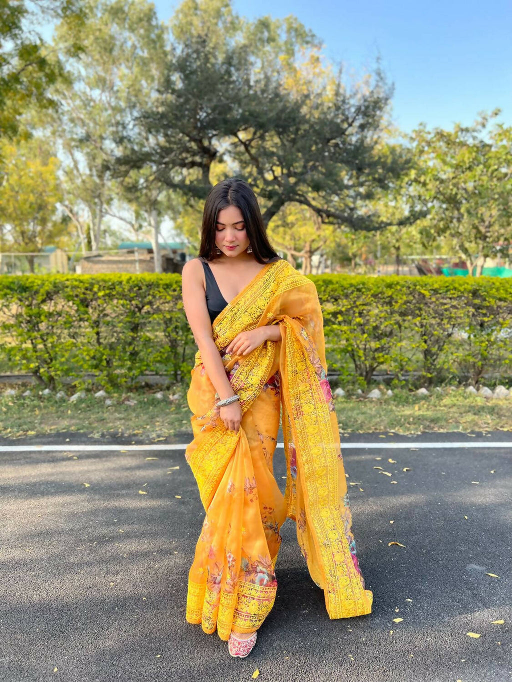 Vamsee Yellow Organza Saree