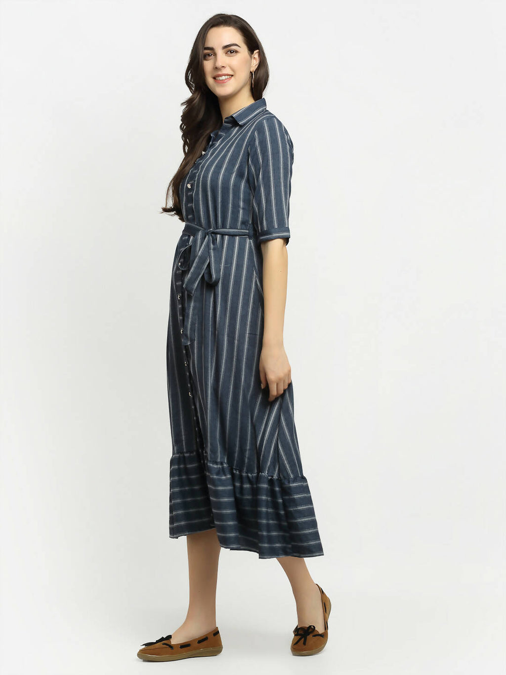 Rudra Bazaar Grey A-Line Striped Kurta