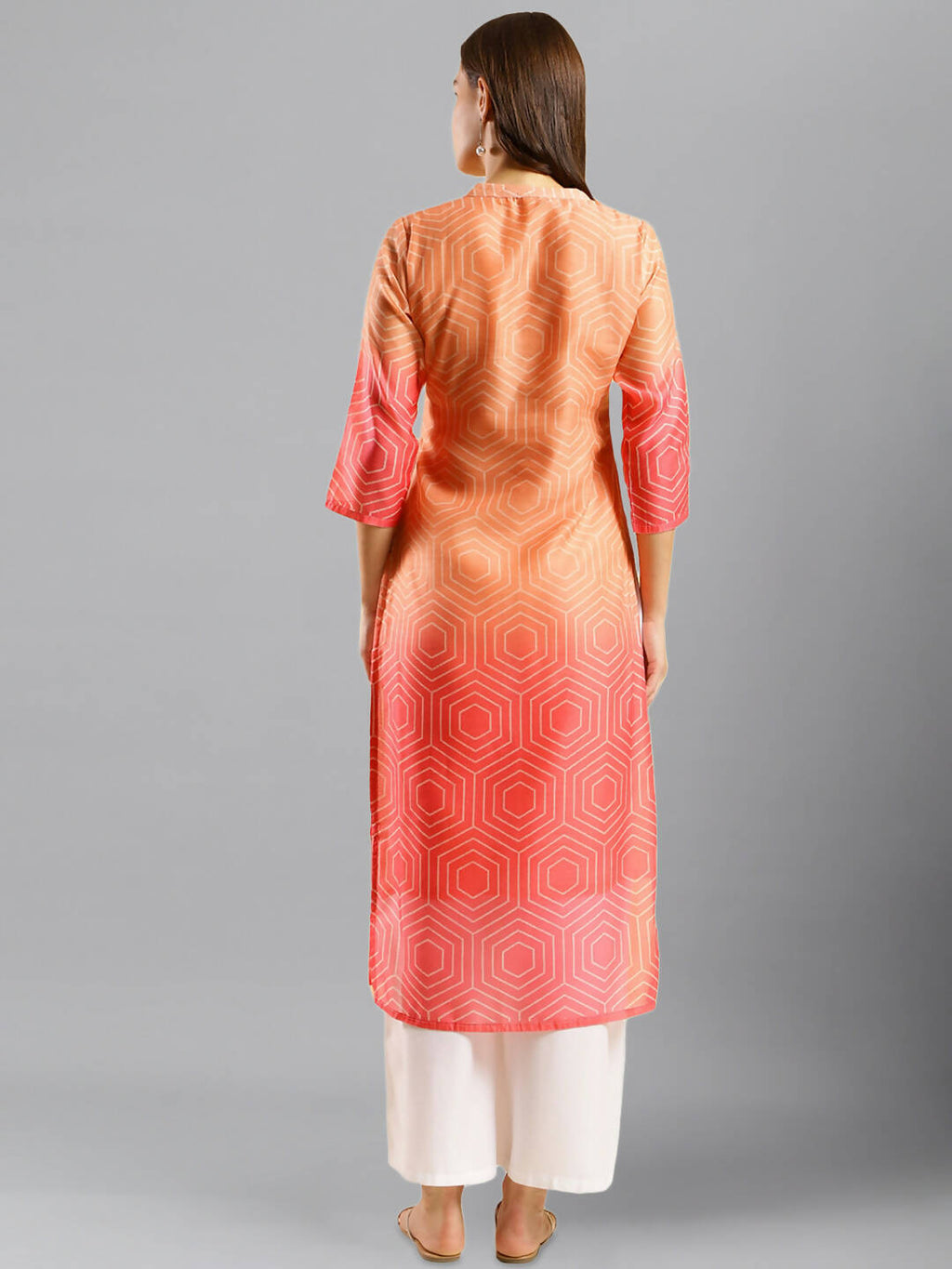 Peach Chinon Digital Printed With Hand Work Kurta - Himanshi