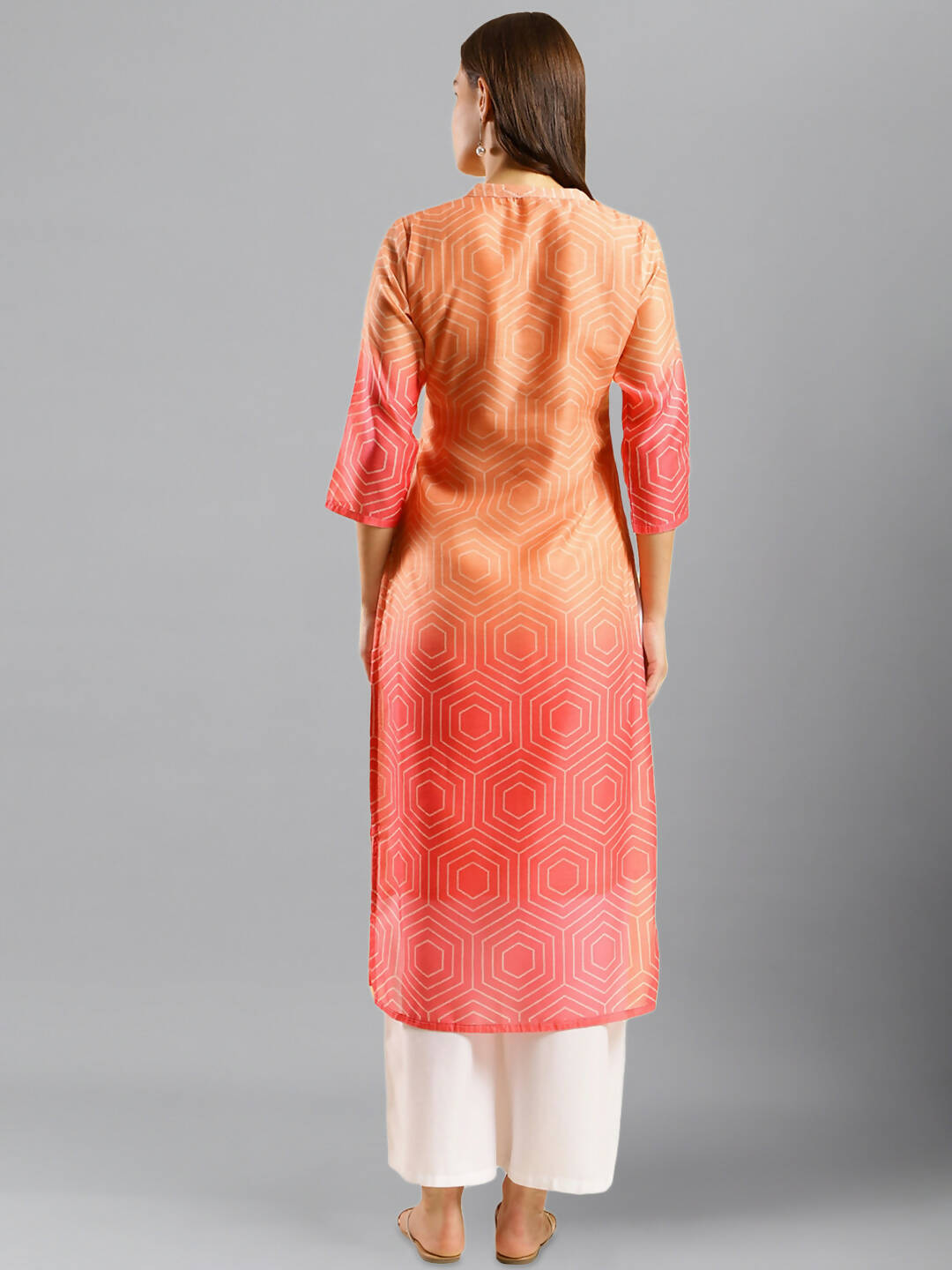 Peach Chinon Digital Printed With Hand Work Kurta - Himanshi