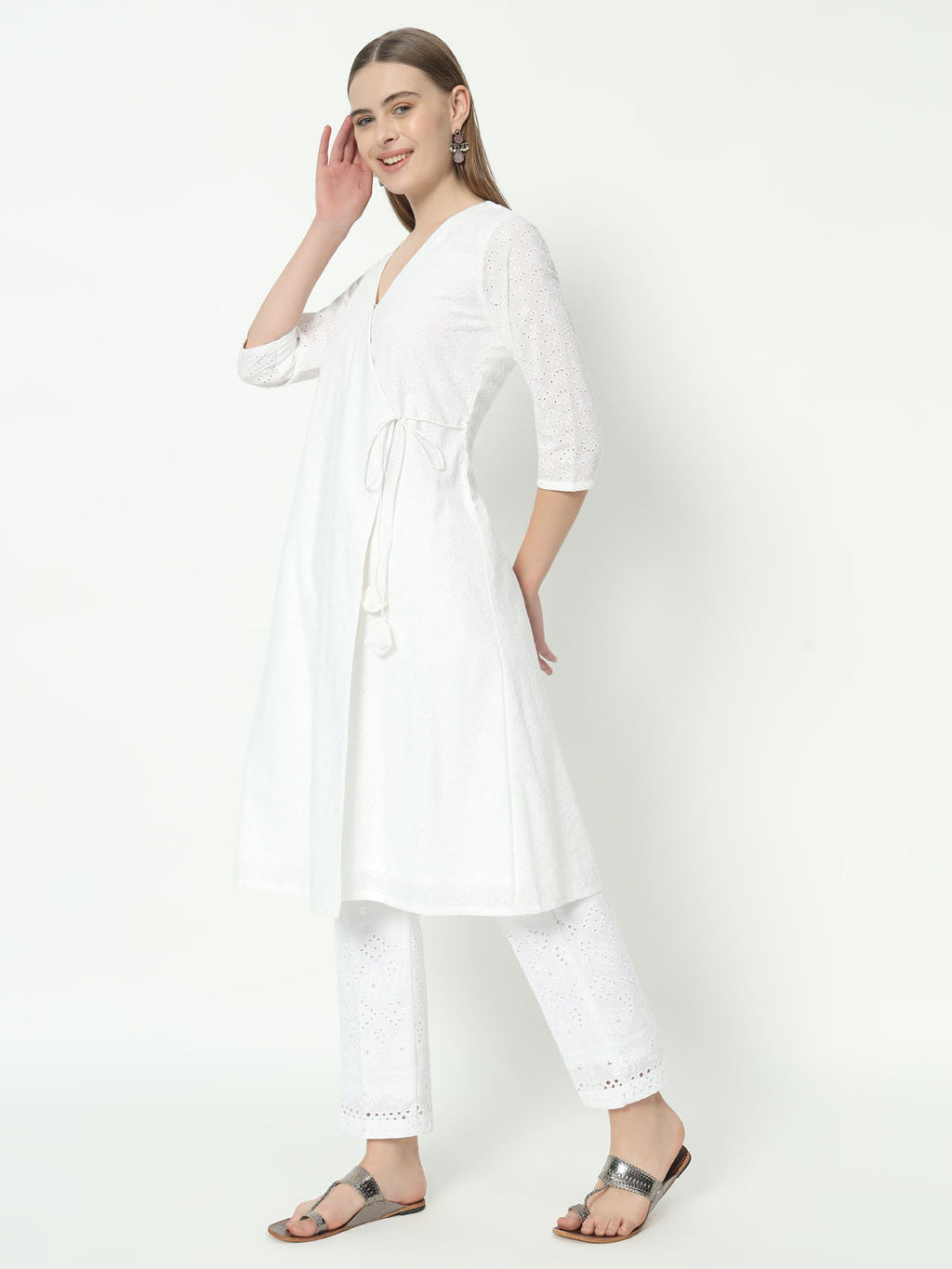 Fab Fashion Chiken Kari Angrakha V Neck Set