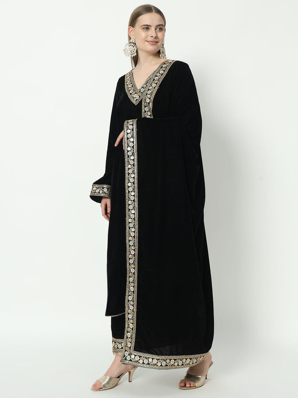 Fab Fashion Black Velvet Lace Suit Full Set