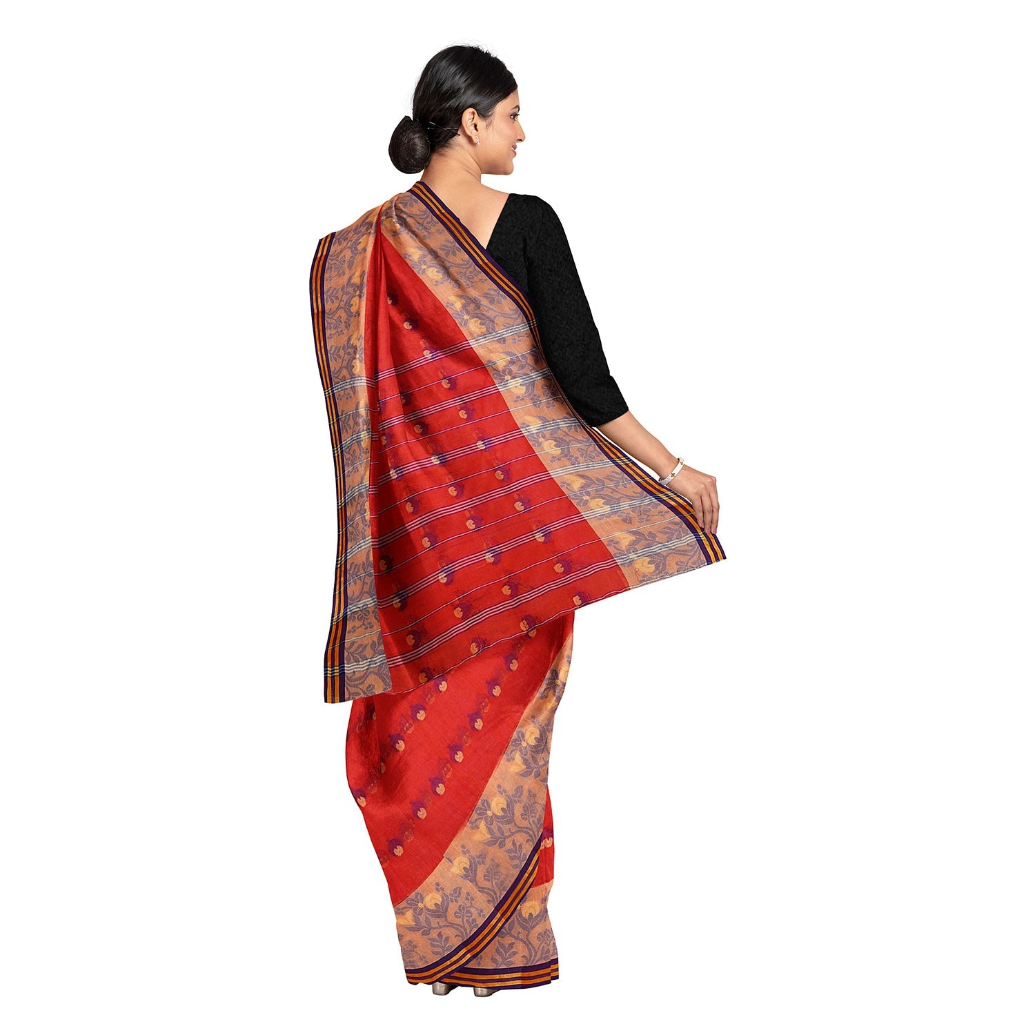Exclusive Collection 100% Pure Cotton Red Tant Saree With Hand Weaving Work