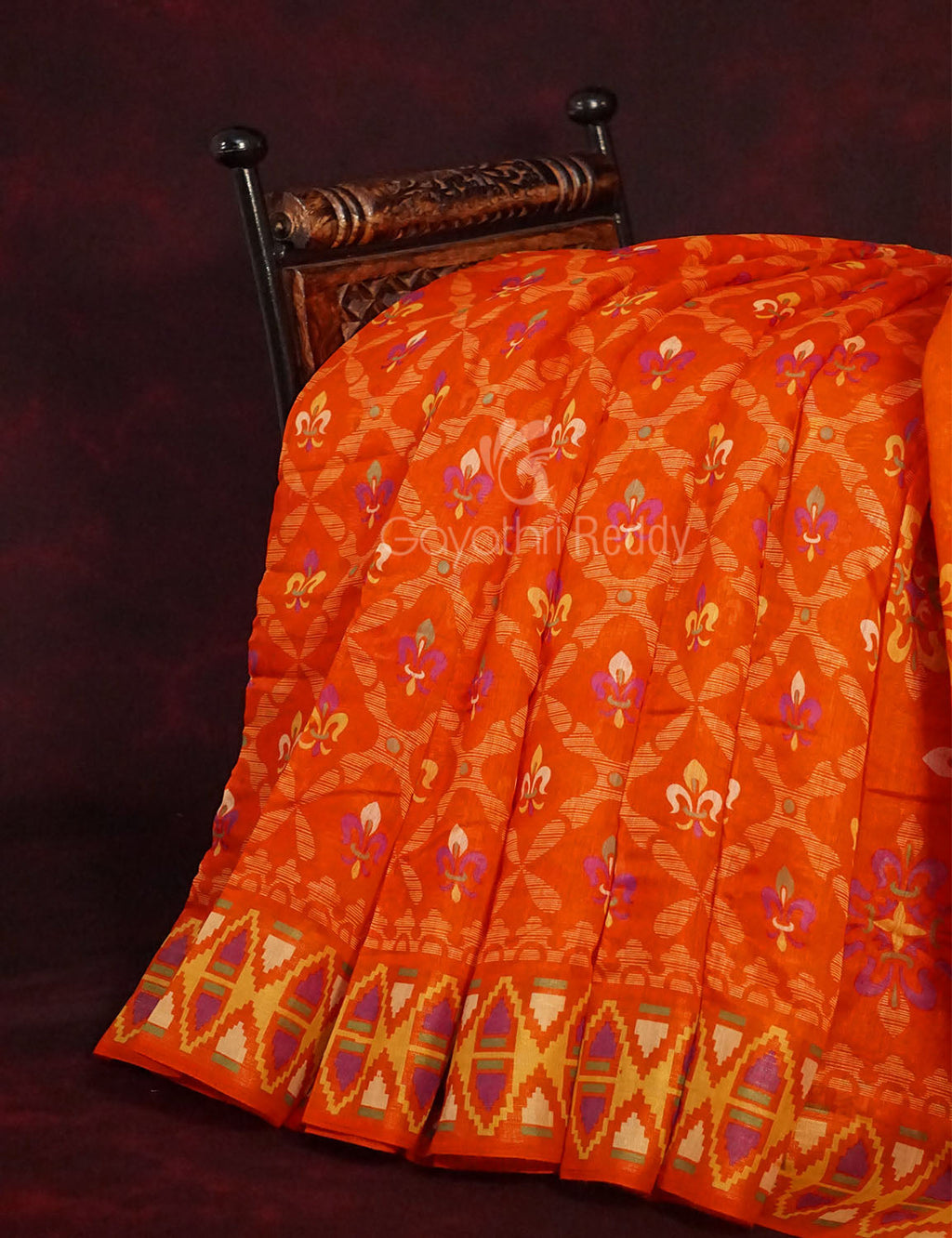 Orange All Over Printed Semi Chanderi Saree By Gayathri Reddy Designer Studio