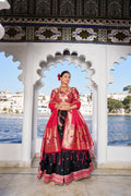 Lorenvalley Black Jacquard Silk Paithani Weaving Zari Work with Lace Touch Up Lehenga Choli with Dupatta