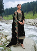 Lorenvalley Fashion Women Black Velvet Embroidered Salwar Suit Material