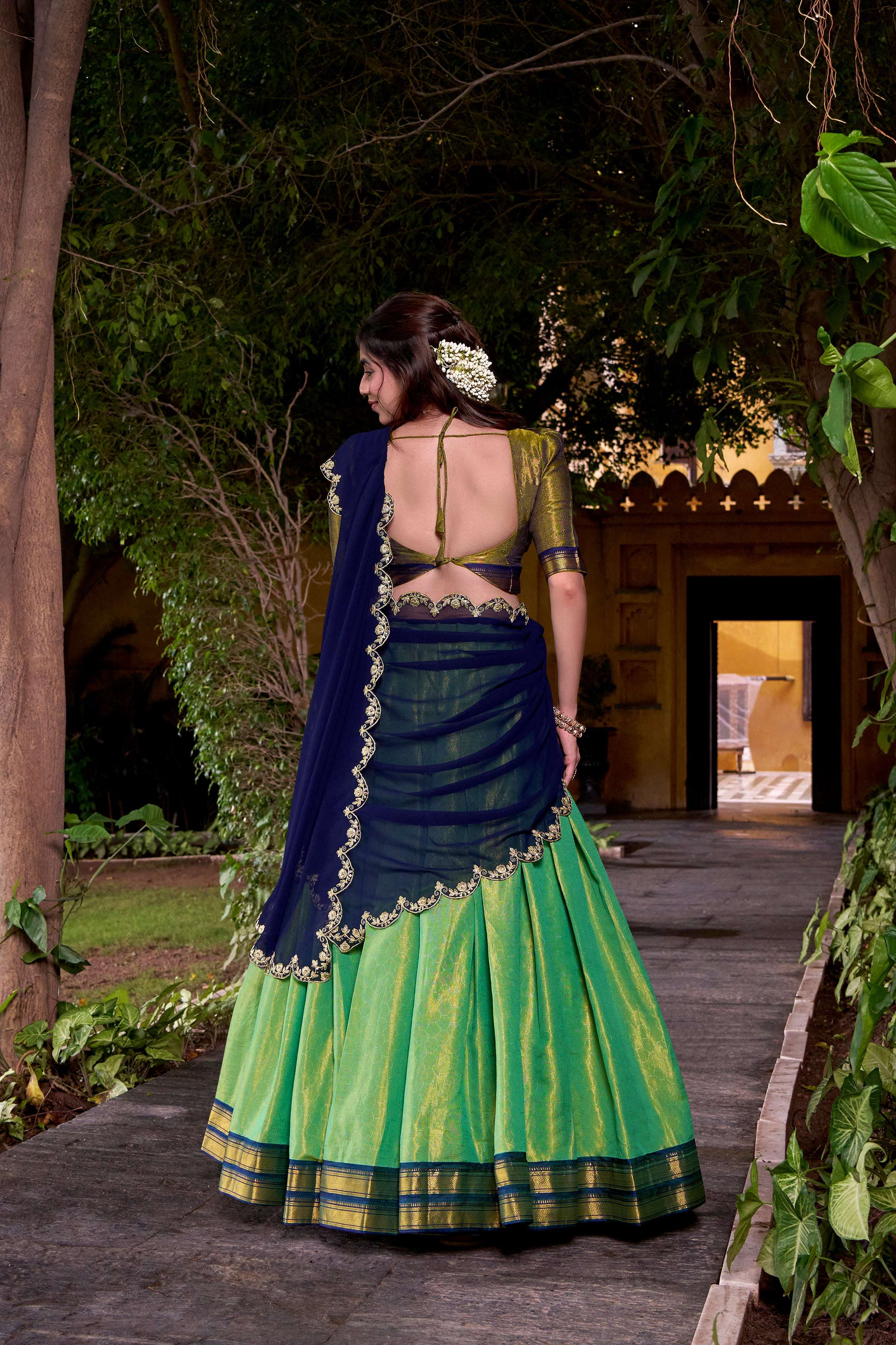 Lorenvalley Fashion Seagreen Kanchipuram Zari Weaving Work Lehenga Choli with Dupatta