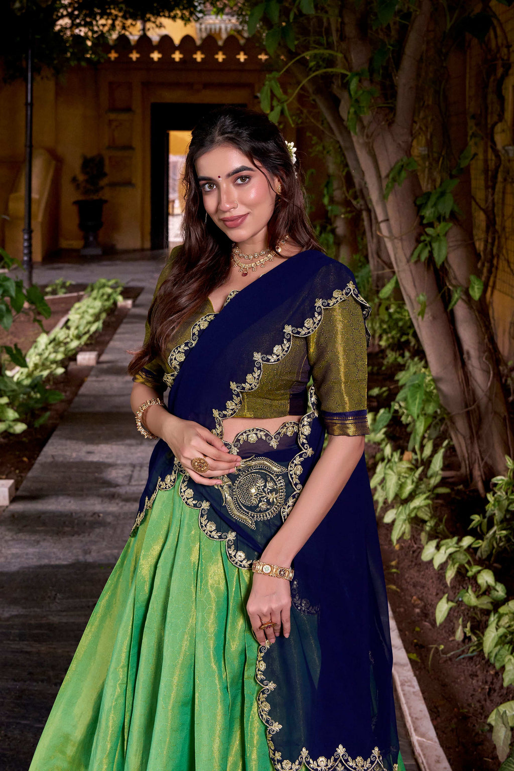 Lorenvalley Fashion Seagreen Kanchipuram Zari Weaving Work Lehenga Choli with Dupatta