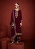 Lorenvalley Fashion Women Maroon Velvet Embroidered Salwar Suit Material