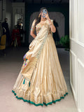 Lorenvalley Fashion Cream Shimmer Paithani Zari Weaving Work Lehenga Choli with Dupatta