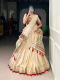 Lorenvalley Fashion Cream Shimmer Paithani Zari Weaving Work Lehenga Choli with Dupatta