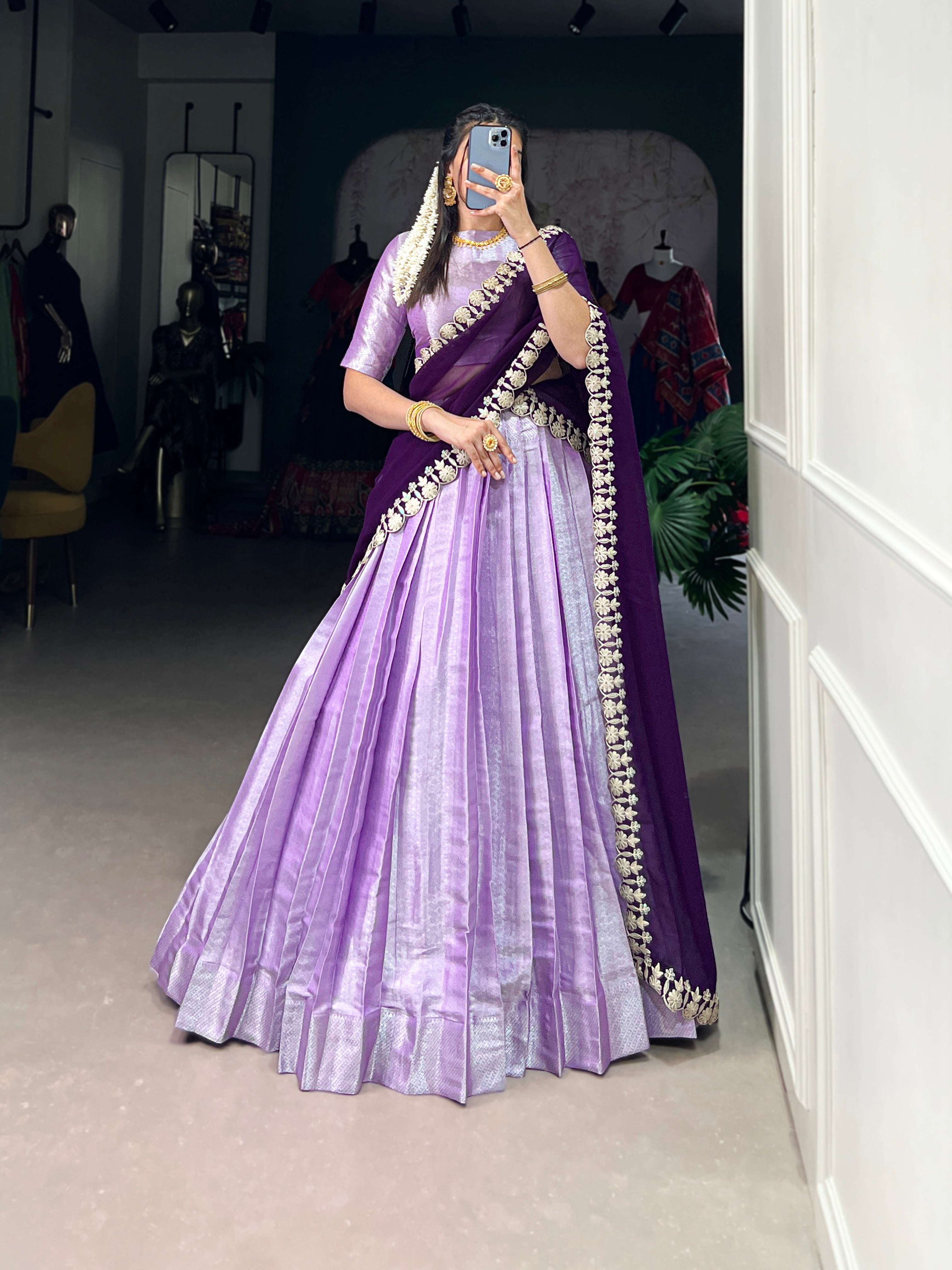Lorenvalley Lavender Jacquard Silk weaving work Lehenga Choli with Dupatta