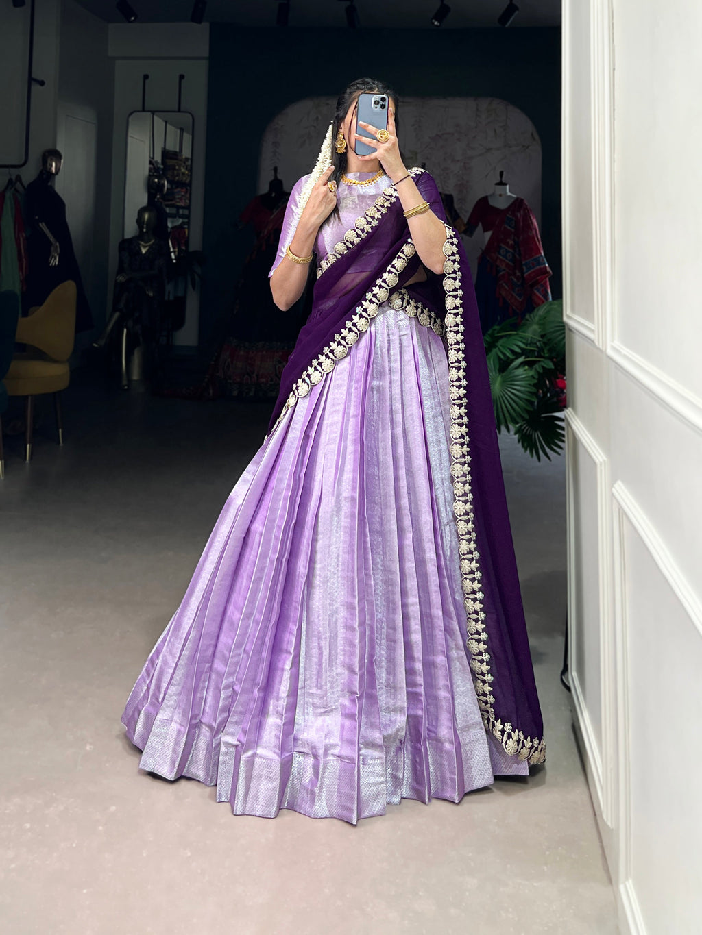 Lorenvalley Lavender Jacquard Silk weaving work Lehenga Choli with Dupatta