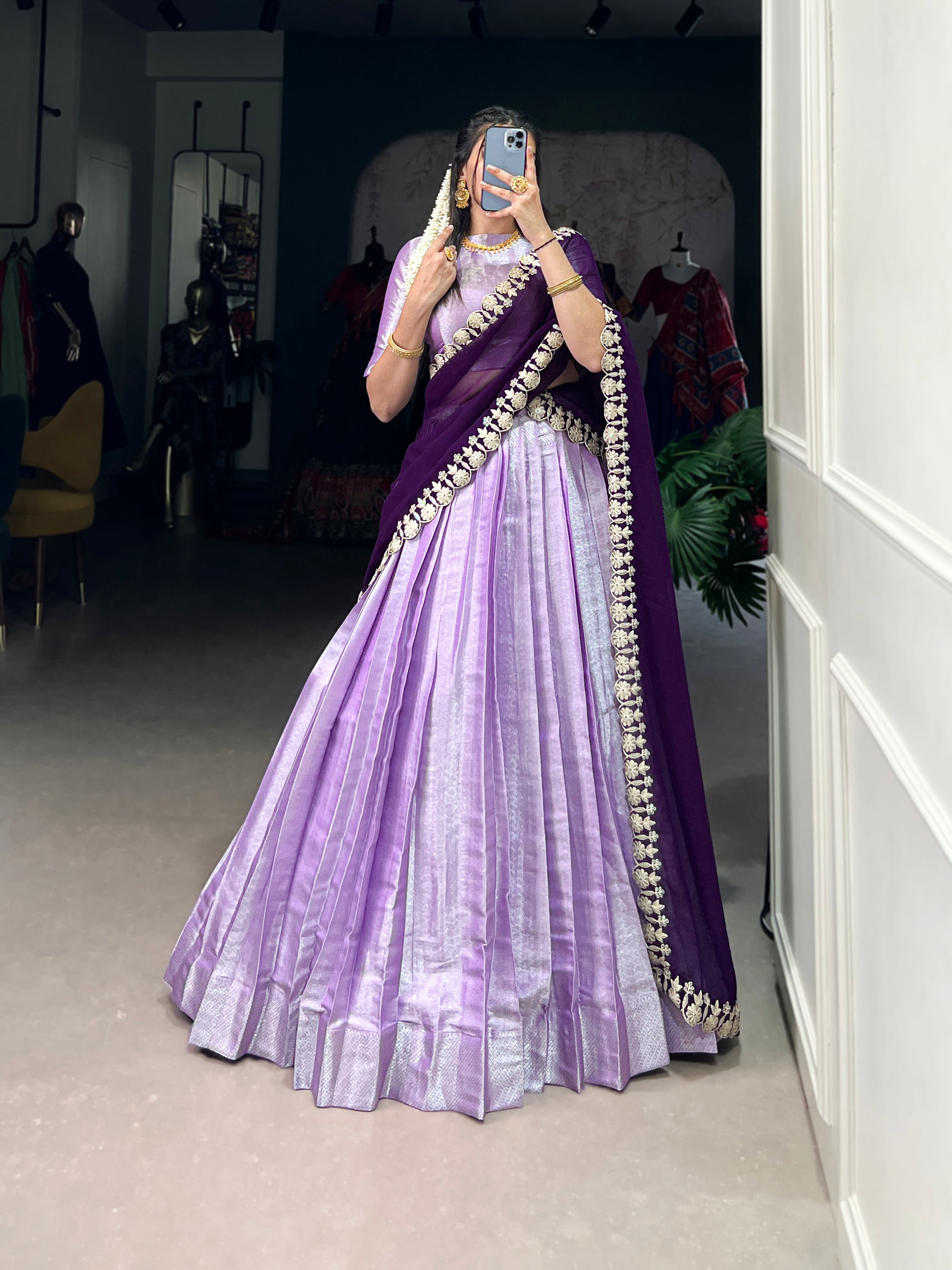 Lorenvalley Lavender Jacquard Silk weaving work Lehenga Choli with Dupatta