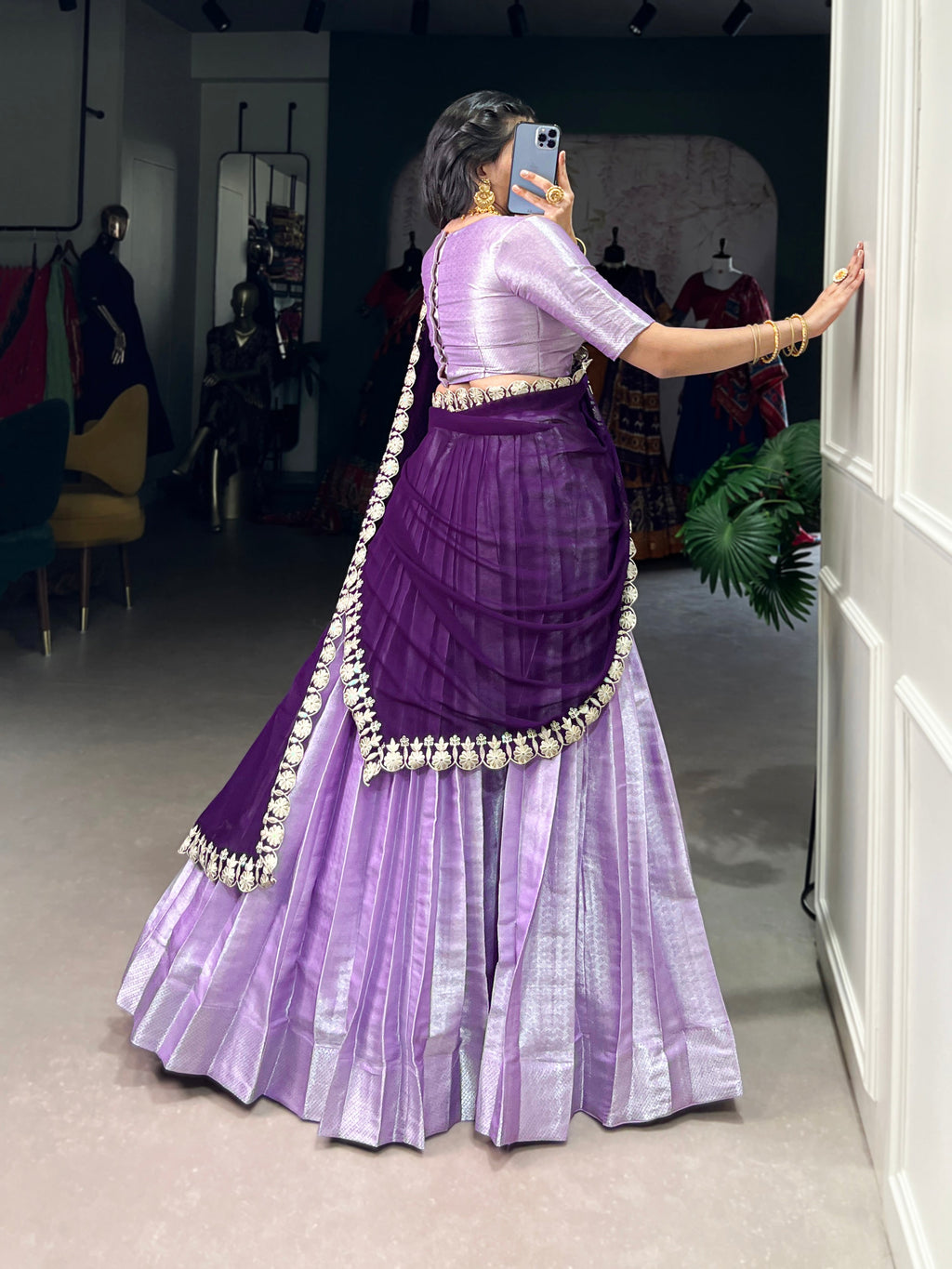 Lorenvalley Lavender Jacquard Silk weaving work Lehenga Choli with Dupatta