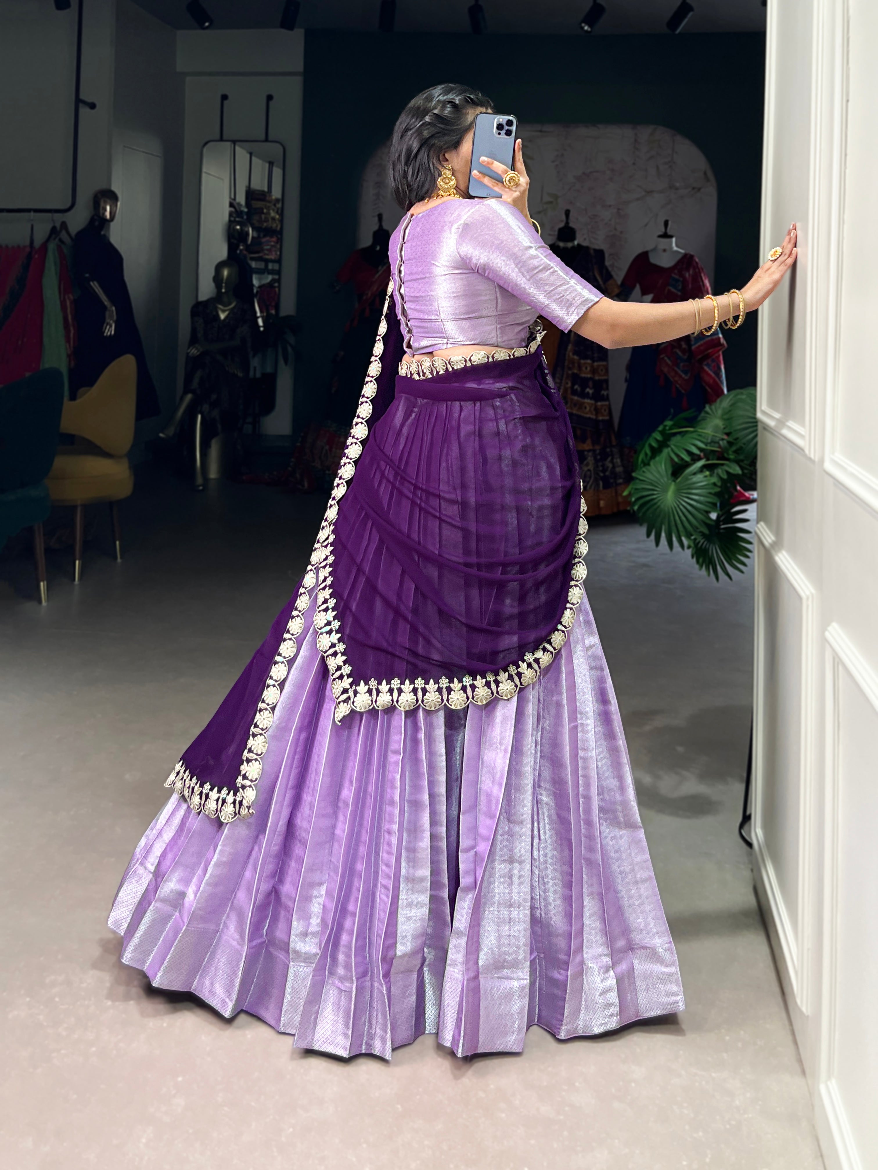 Lorenvalley Lavender Jacquard Silk weaving work Lehenga Choli with Dupatta