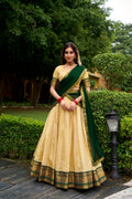 Lorenvalley Fashion Cream Kanchipuram Zari Weaving Work Lehenga Choli with Dupatta