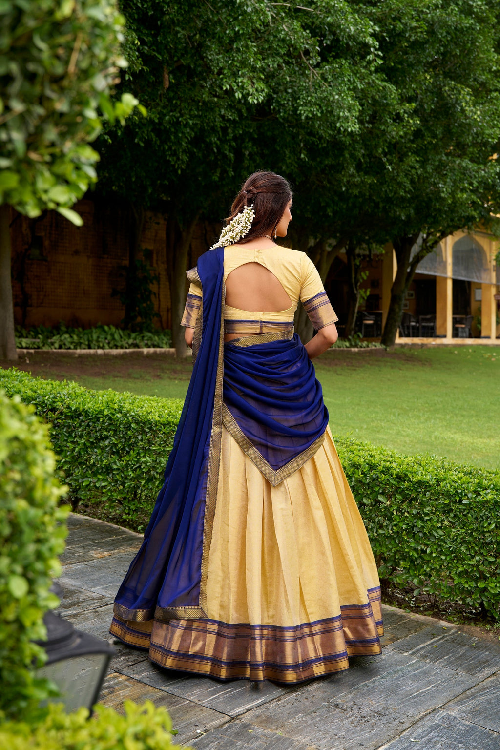 Lorenvalley Fashion Cream Kanchipuram Zari Weaving Work Lehenga Choli with Dupatta