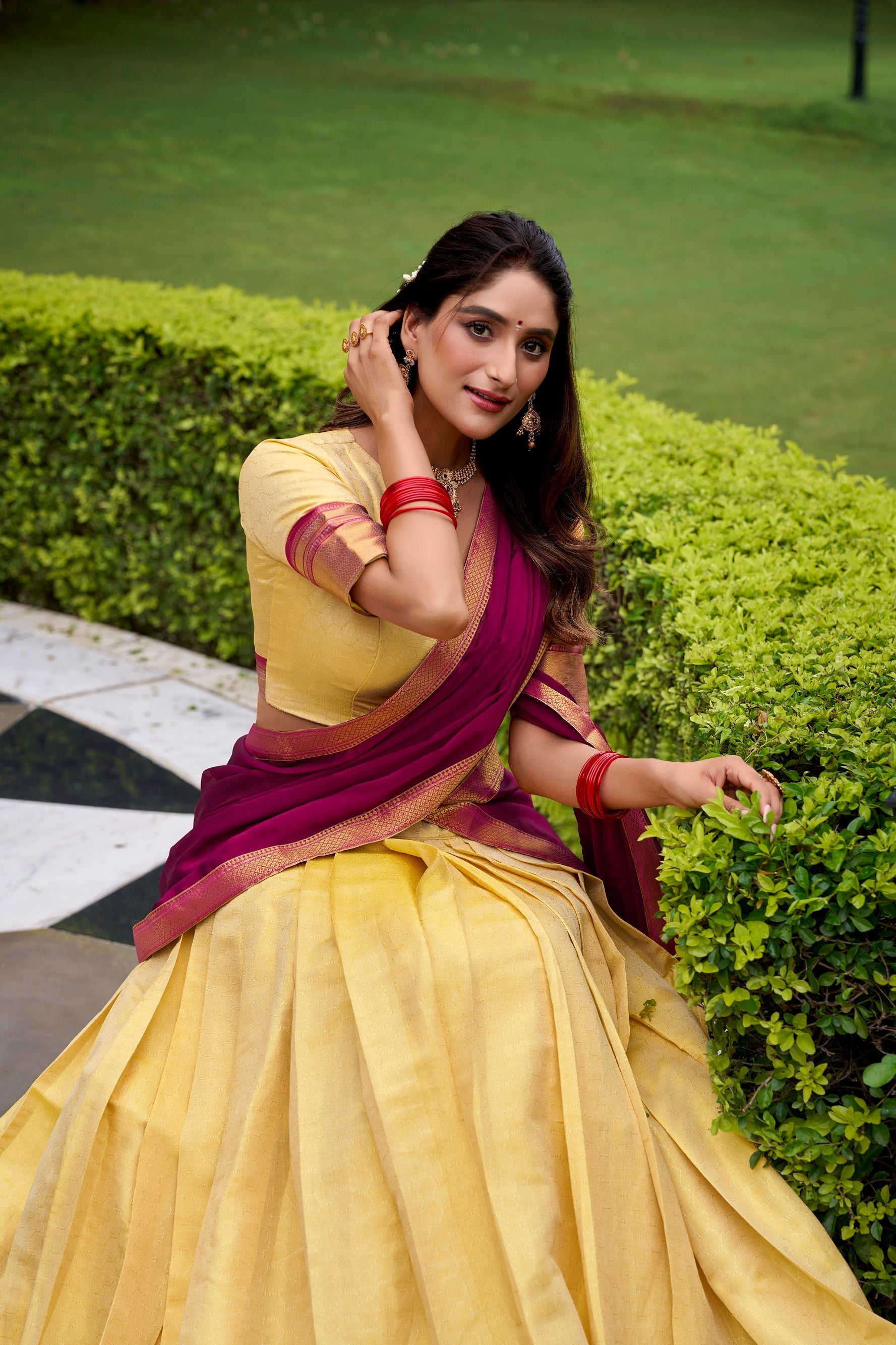 Lorenvalley Fashion Cream Kanchipuram Zari Weaving Work Lehenga Choli with Dupatta