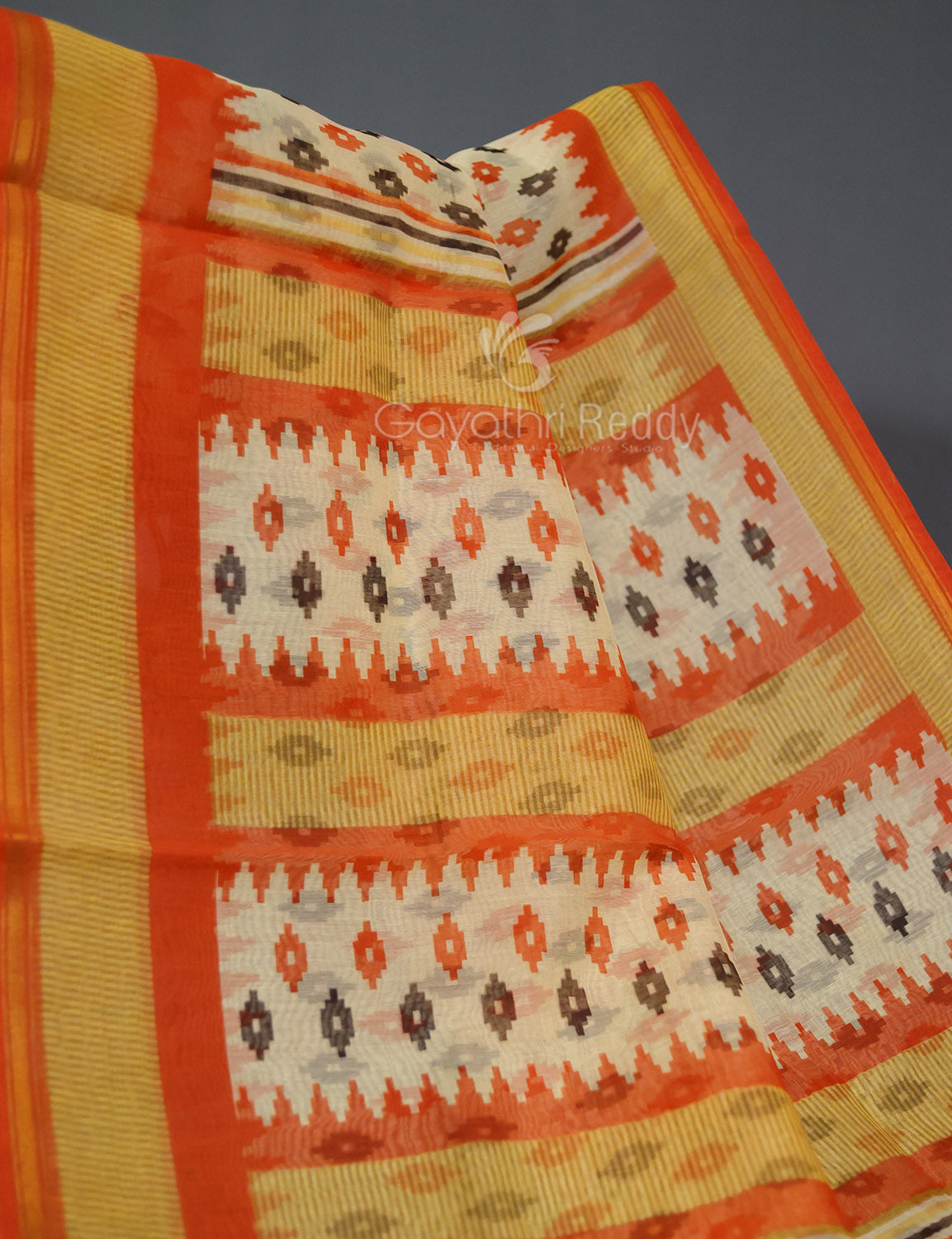 Shades of Cream And Orange Colour Blouse Patola Print Semi Chanderi Saree By Gayathri Reddy Designer Studio
