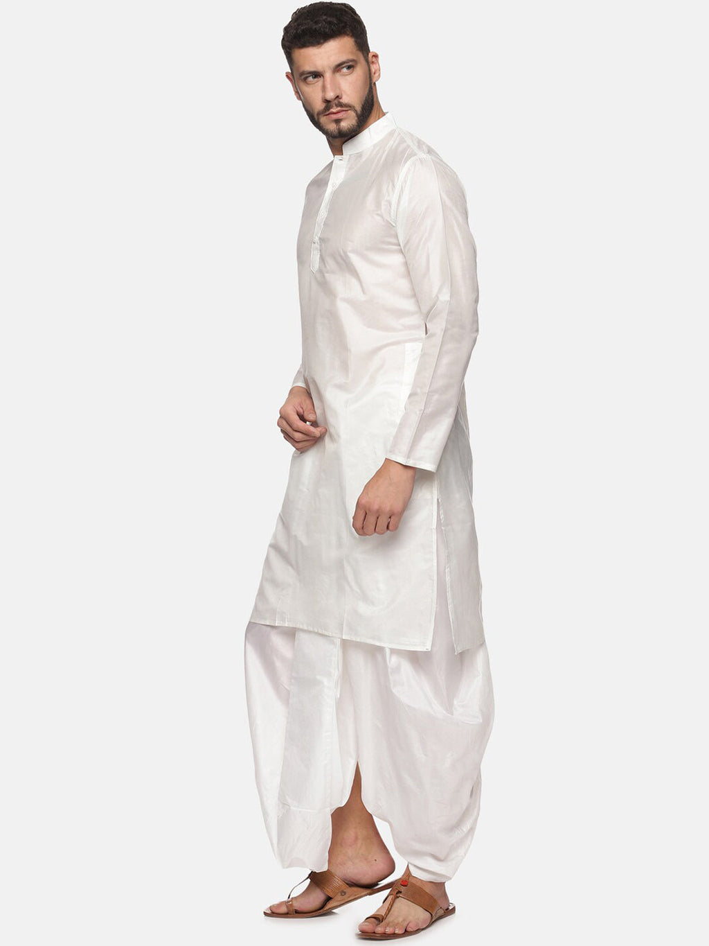 Sethukrishna Men White Solid Kurta with Dhoti Pants