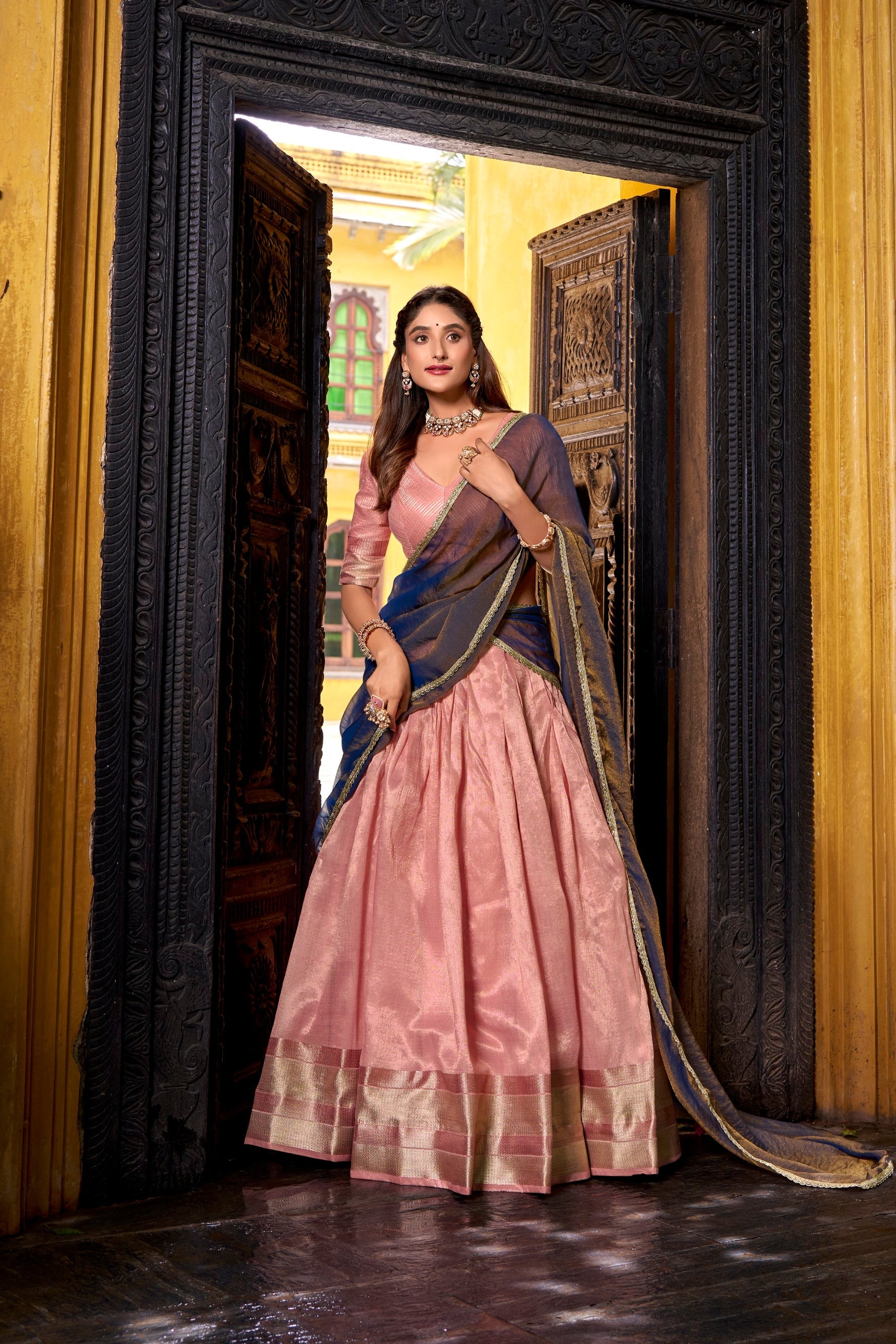 Lorenvalley Fashion Lightpink Dupion Silk Zari Weaving Work Lehenga Choli with Dupatta