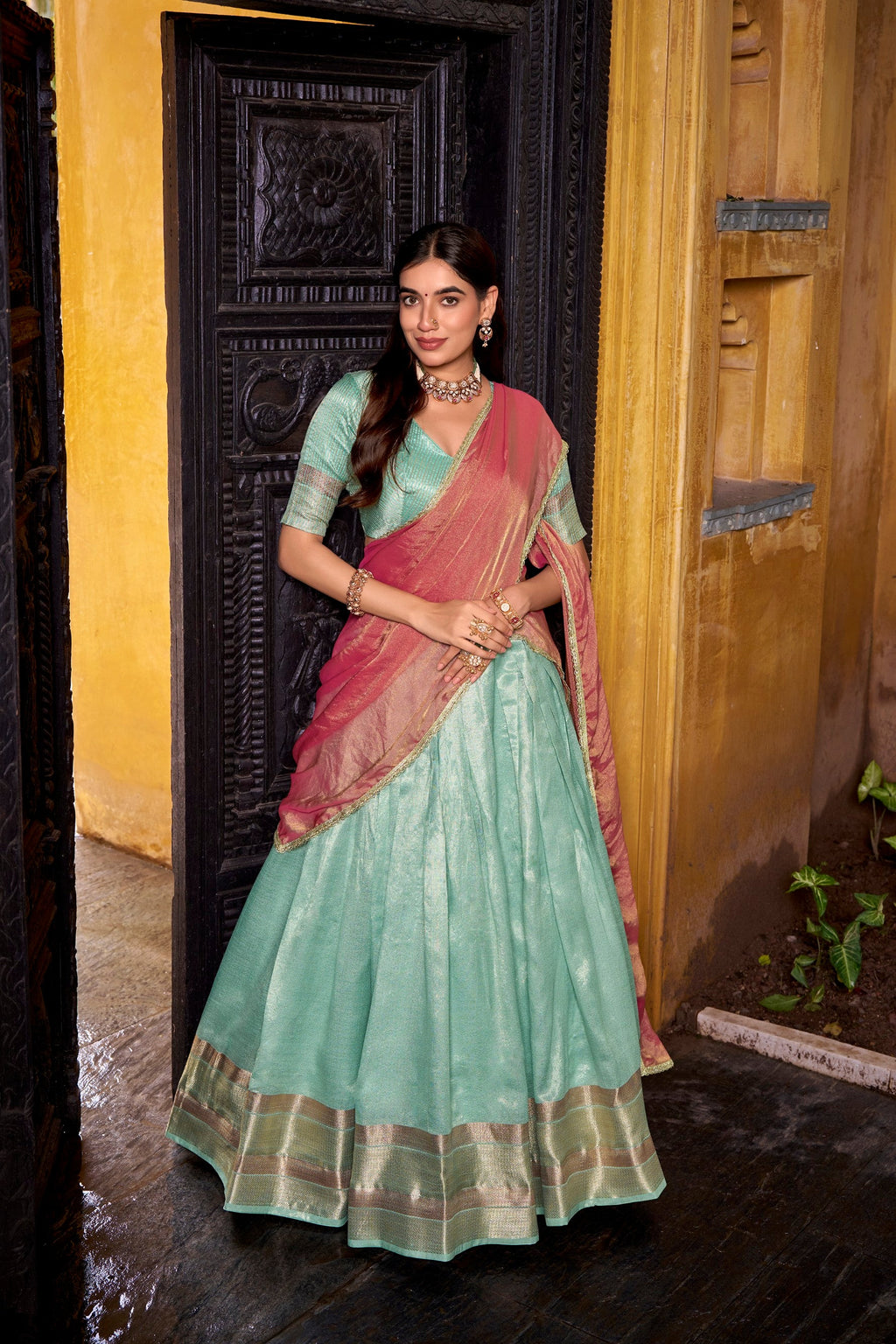 Lorenvalley Fashion Skyblue Dupion Silk Zari Weaving Work Lehenga Choli with Dupatta