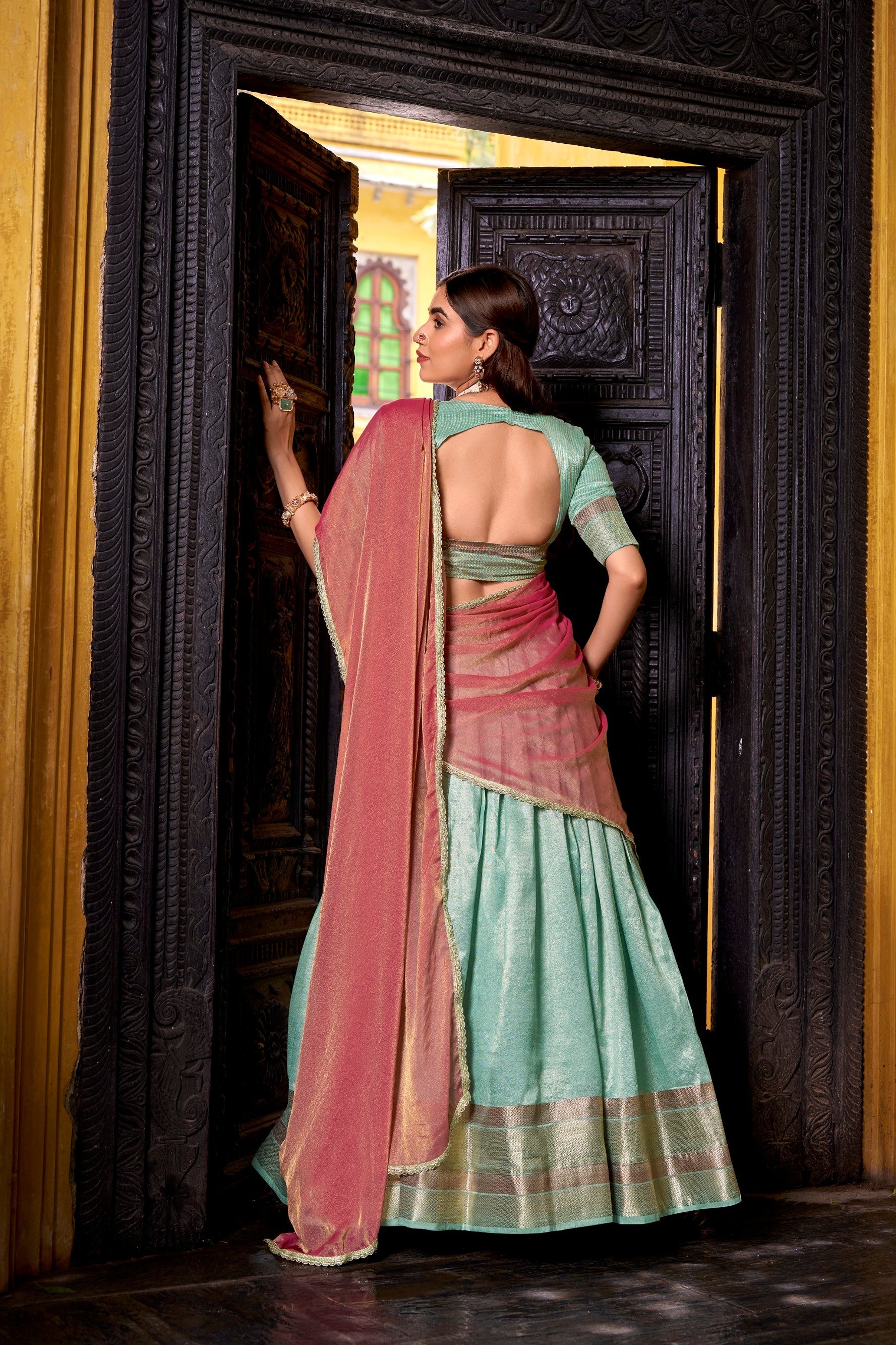 Lorenvalley Fashion Skyblue Dupion Silk Zari Weaving Work Lehenga Choli with Dupatta