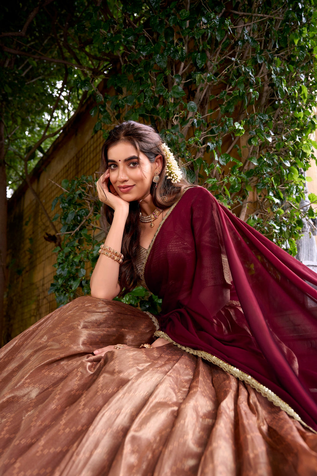 Lorenvalley Fashion Peach Dupion Silk Zari Weaving Work Lehenga Choli with Dupatta