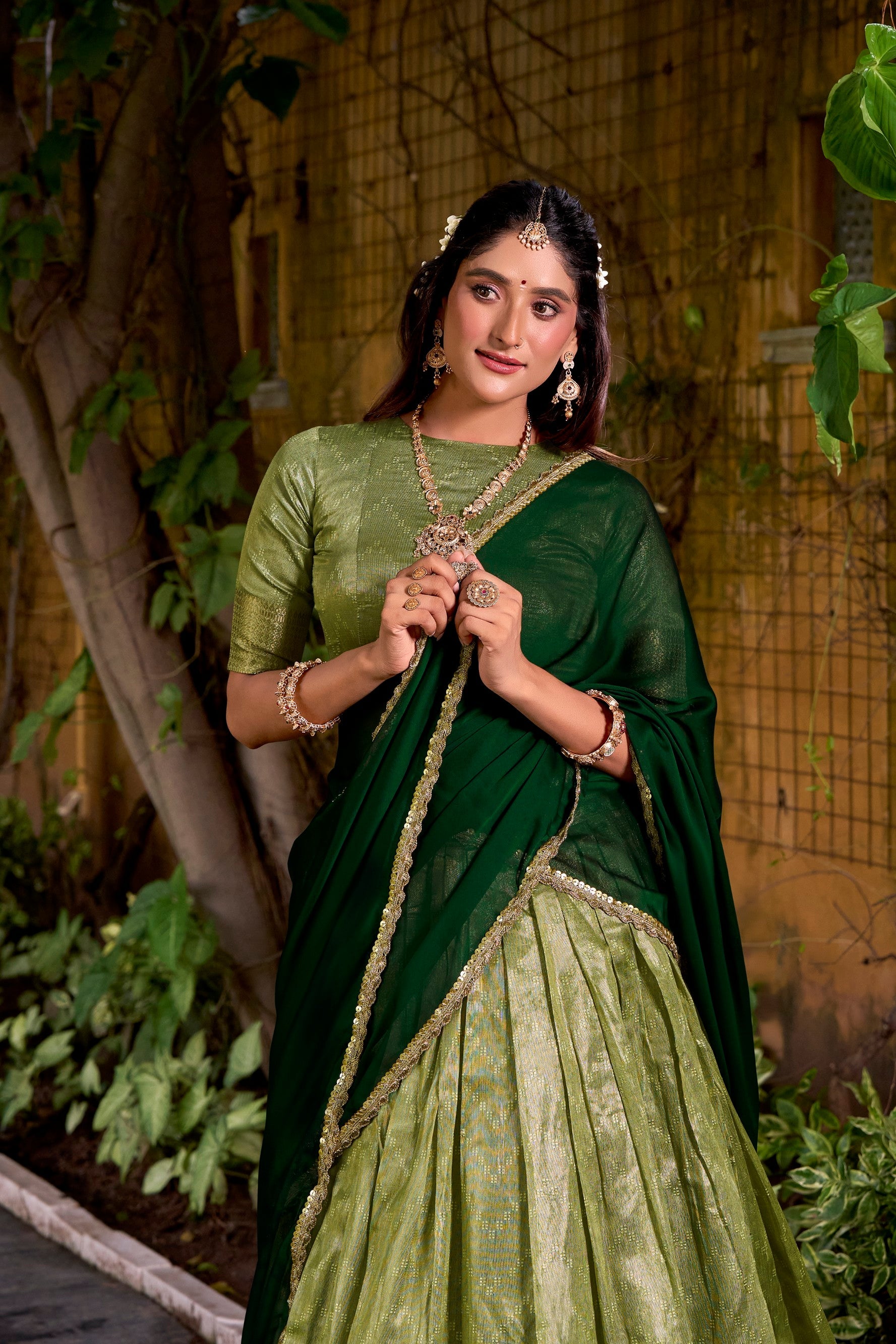 Lorenvalley Fashion Pista Dupion Silk Zari Weaving Work Lehenga Choli with Dupatta