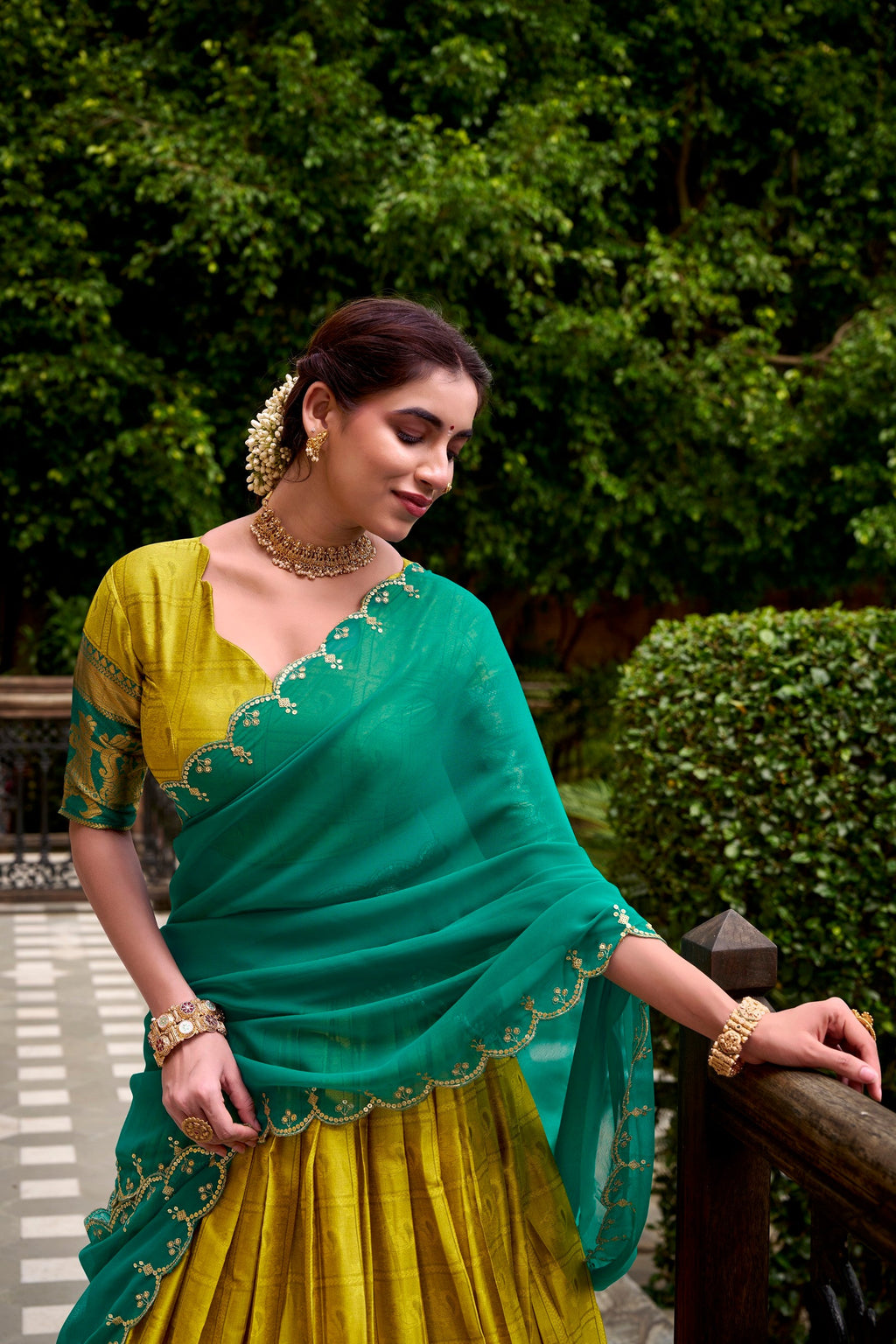 Lorenvalley Fashion Yellow Poly Cotton Zari Weaving Work Lehenga Choli with Dupatta
