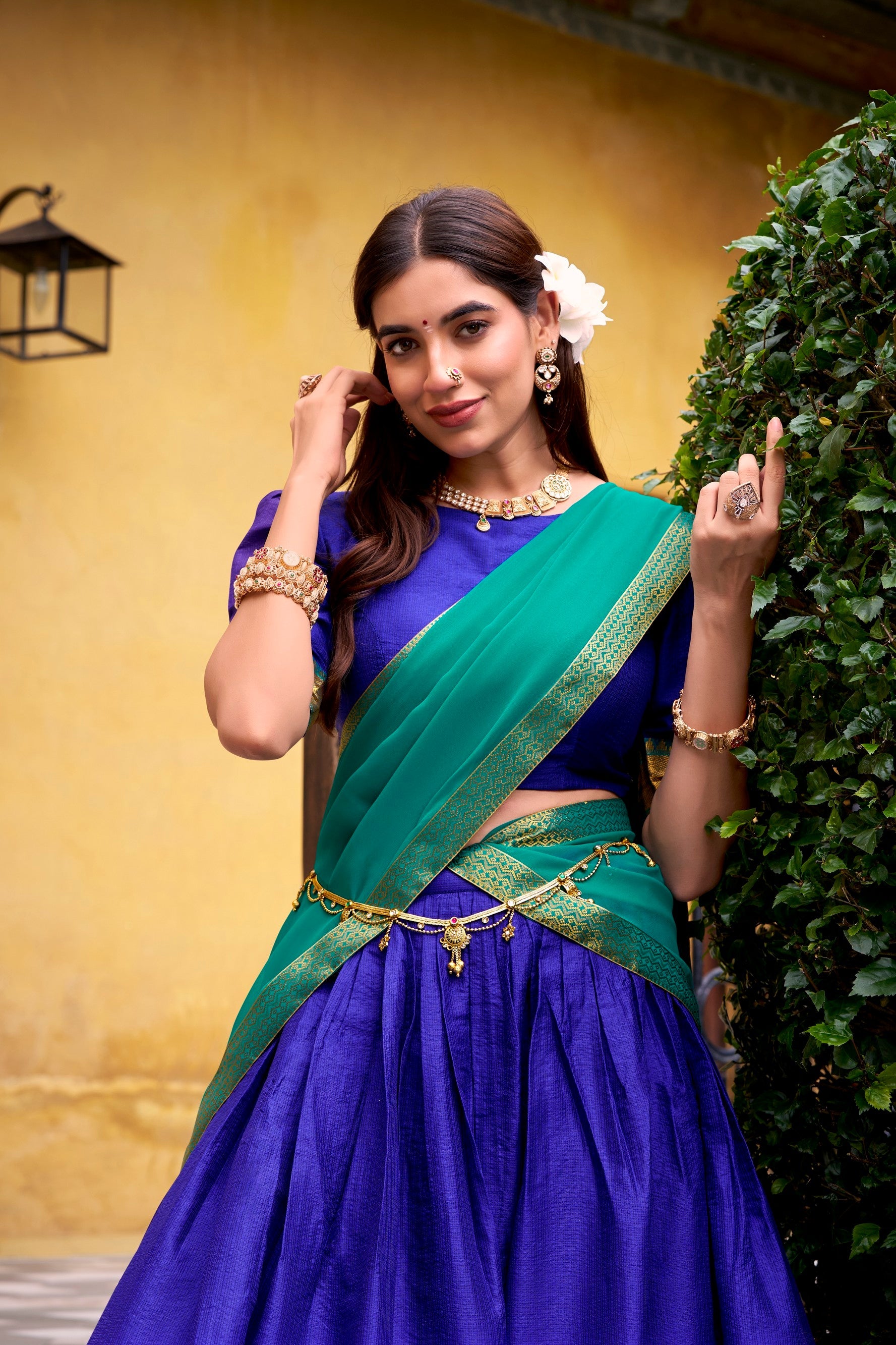 Lorenvalley Fashion Royalblue Poly Cotton Zari Weaving Work Lehenga Choli with Dupatta