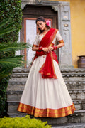Lorenvalley Fashion White Poly Cotton Zari Weaving Work Lehenga Choli with Dupatta