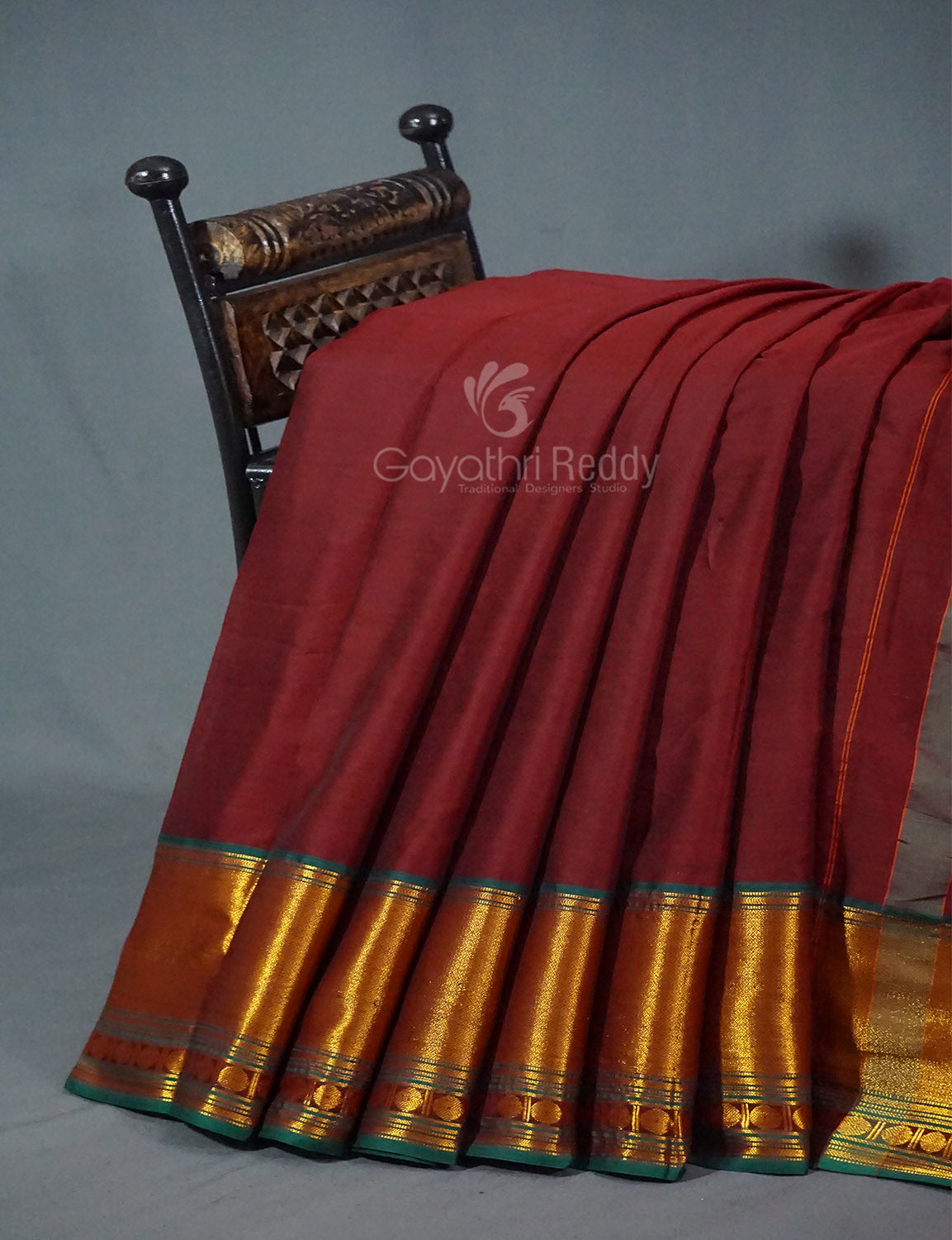 Kalanetha Maroon Colour Zari Kanchi Style Pure Narayanpet Cotton Saree By Gayathri Reddy Designer Studio