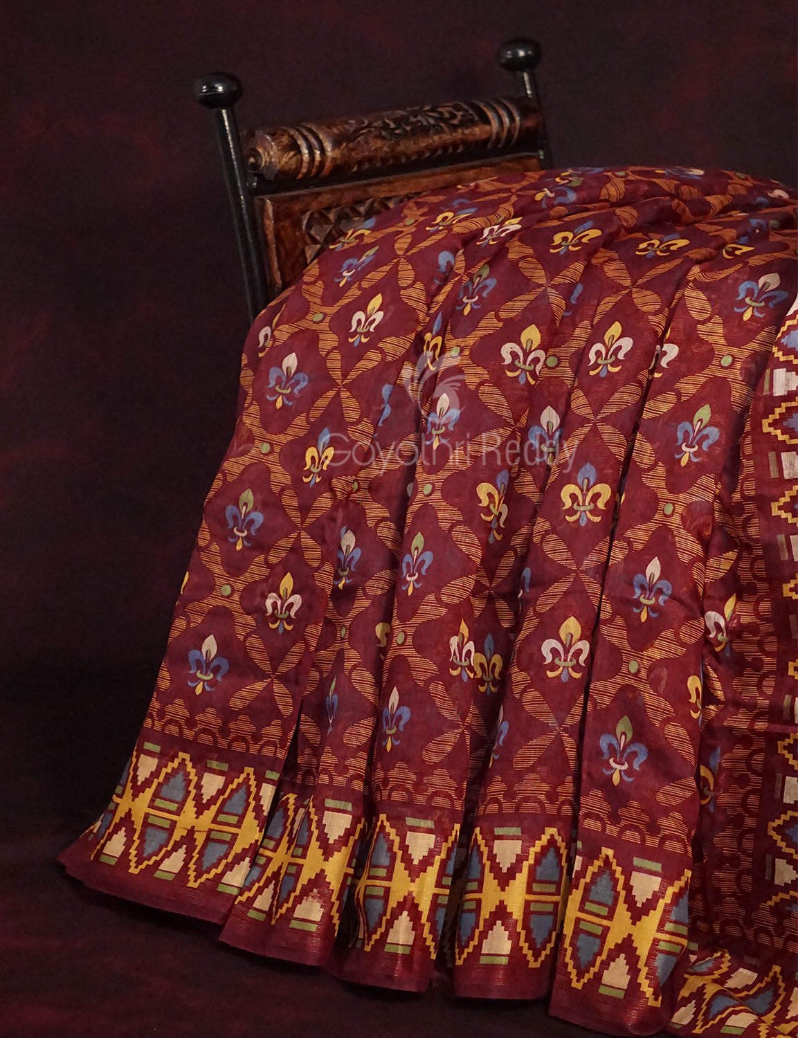 Maroon All Over Printed Semi Chanderi Saree By Gayathri Reddy Designer Studio