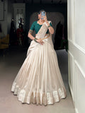 Lorenvalley Fashion White Poly Tasar Viscose Border Lehenga Choli with Dupatta