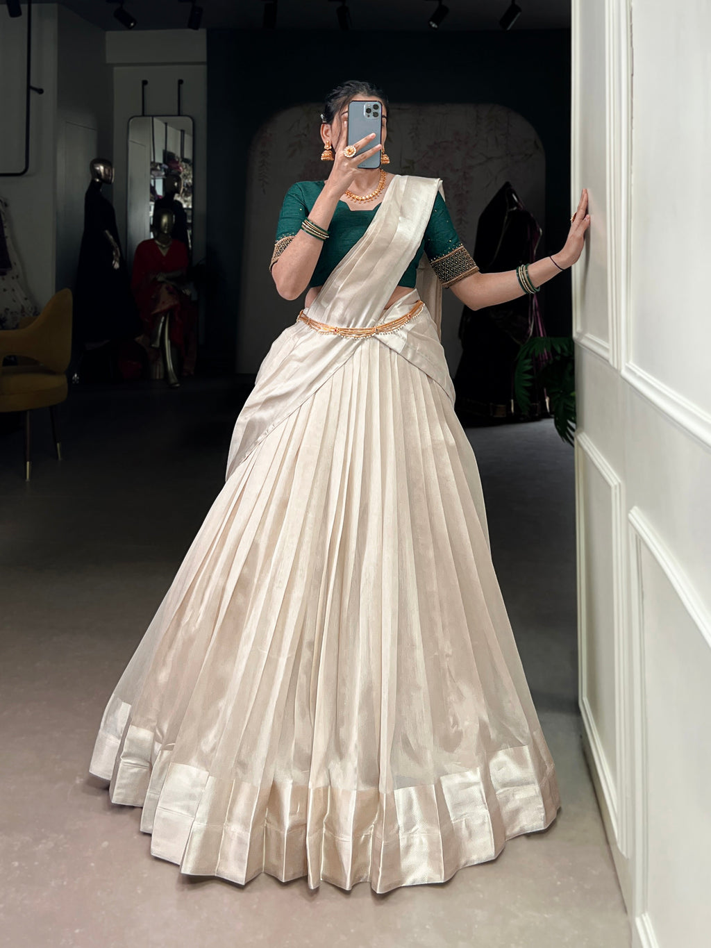 Lorenvalley Fashion White Poly Tasar Viscose Border Lehenga Choli with Dupatta