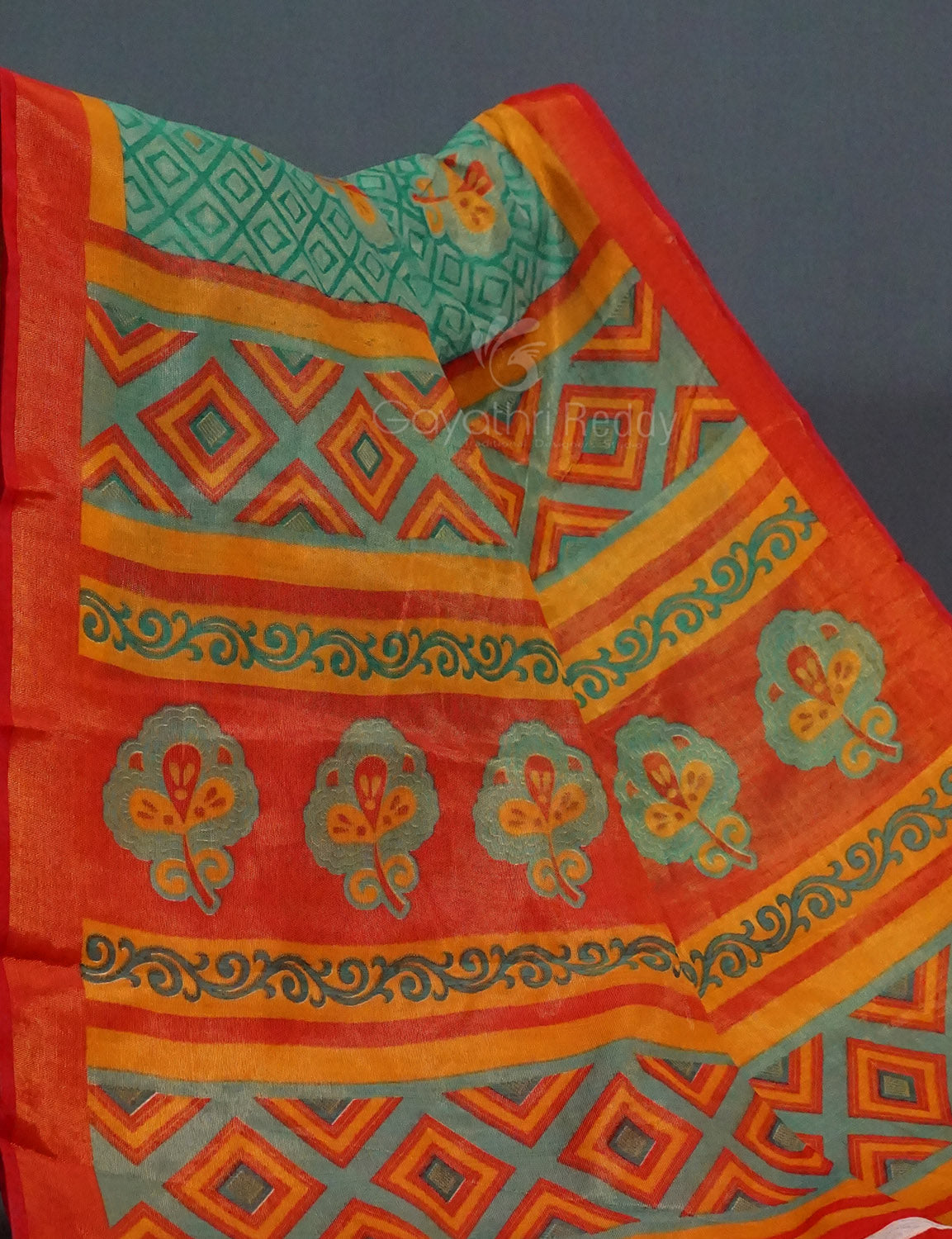 Sea Green Colour With Orange Blouse Cotton Brasso Saree By Gayathri Reddy Designer Studio