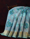 Pastel Blue Colour Floral All Over Print Semi Chanderi Saree By Gayathri Reddy Designer Studio