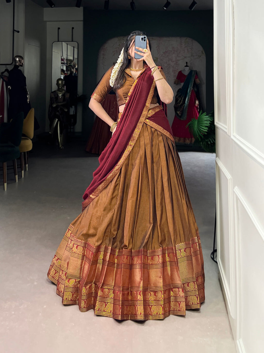 Lorenvalley Fashion Mustard Narayan Pet Silk Zari Weaving Work Lehenga Choli with Dupatta