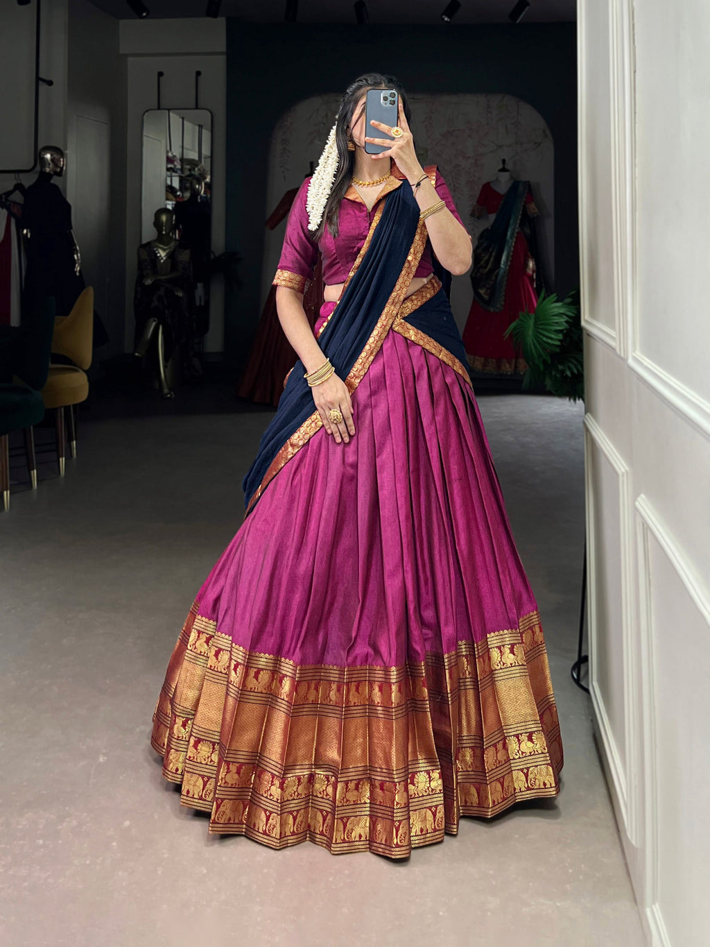 Lorenvalley Fashion Pink Narayan Pet Silk Zari Weaving Work Lehenga Choli with Dupatta