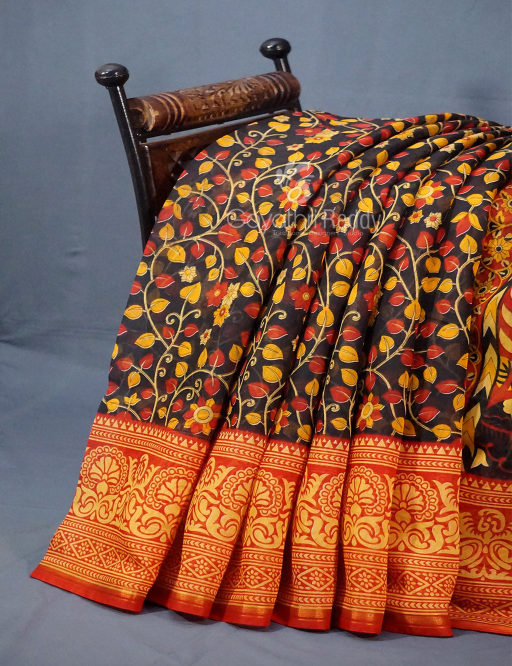 Shades of Black Colour Printed Semi Chanderi Saree By Gayathri Reddy Designer Studio