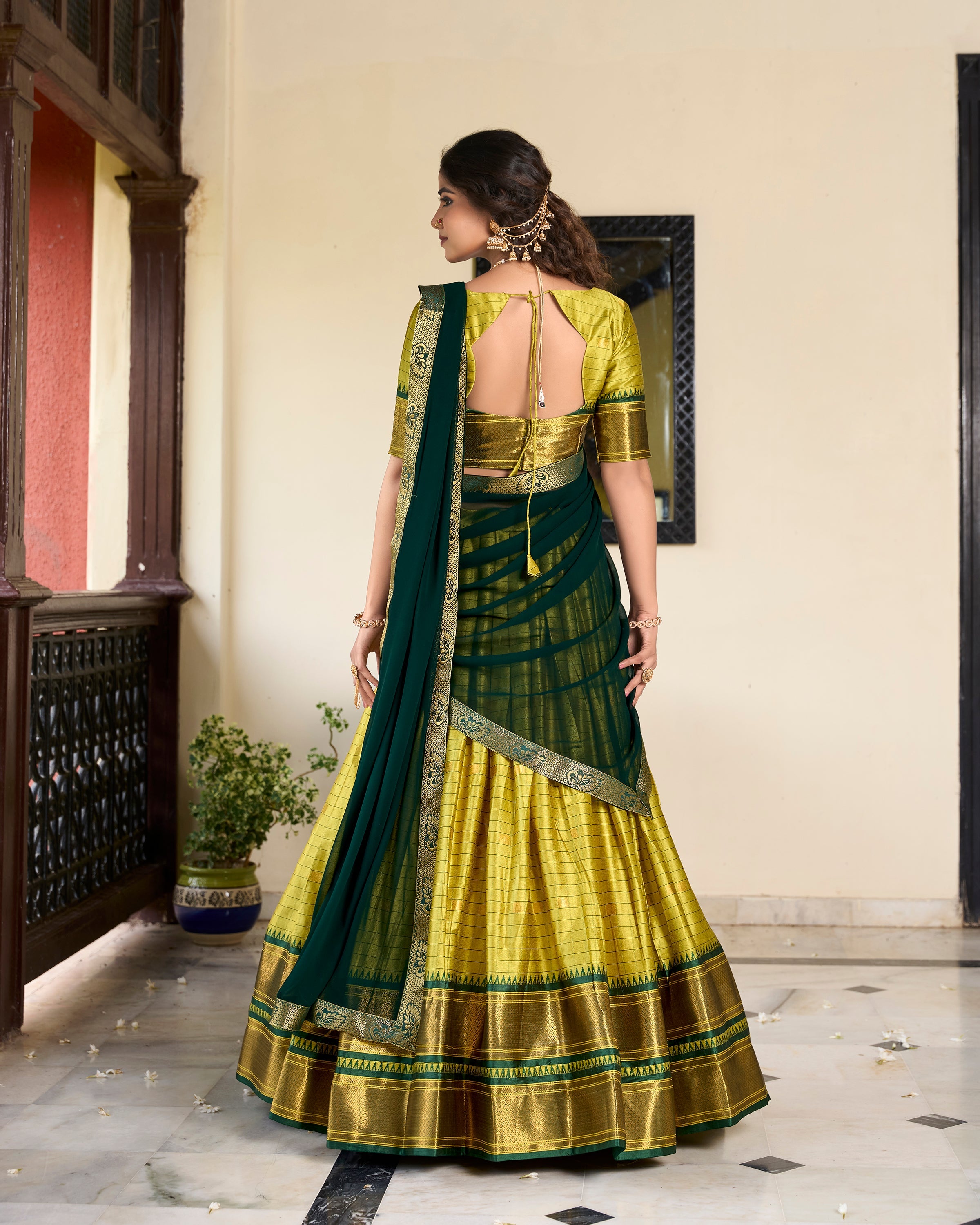 Lorenvalley Green Cotton Silk Weaving Work With Paithani Concept Lehenga Choli