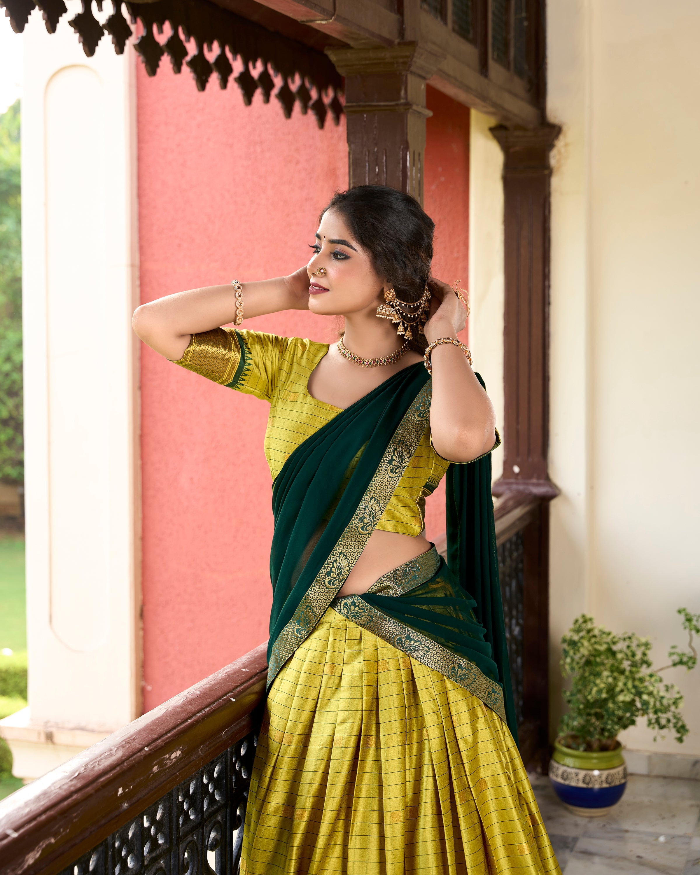 Lorenvalley Green Cotton Silk Weaving Work With Paithani Concept Lehenga Choli