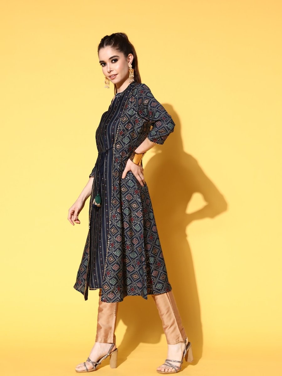 All About You Women Printed Bold Decorations Layered A-Line Kurta