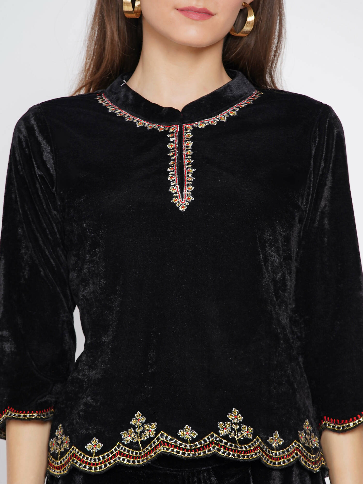 Women Republic Black Velvet Embroiderd Koti With Dhoti Pants
