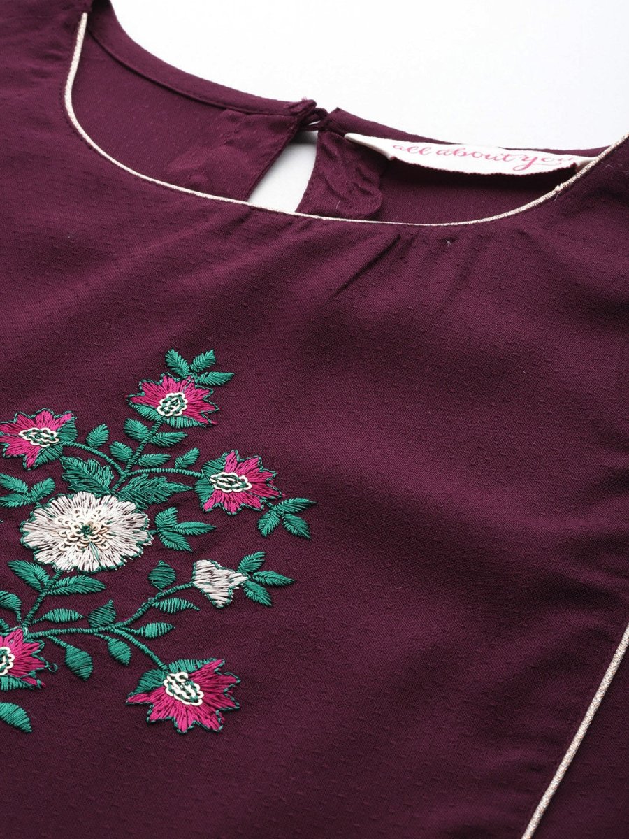 All About You Women Floral Embroidered Kurta
