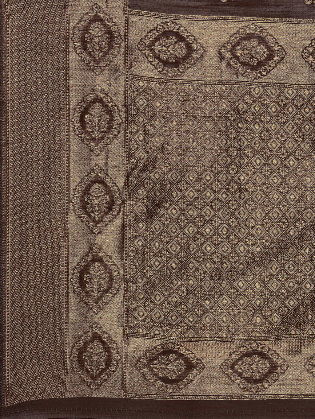 Saree Mall Brown Ethnic Motifs Linen Blend Banarasi Saree