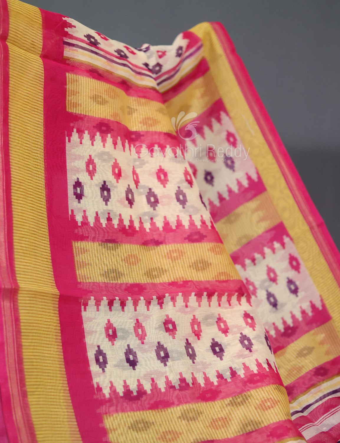 Shades of Rani Pink And Red Colour Blouse Patola Print Semi Chanderi Saree By Gayathri Reddy Designer Studio
