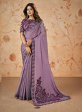 Purple Crepe Satin Silk Sequence & Cord Embroidered with Stone Work Saree - Mohmanthan Dakshika